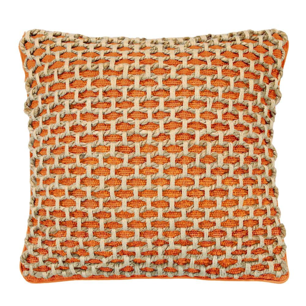 Jada Harvest Orange Geometric Braided Polyester 20 in. x 20 in. Throw Pillo