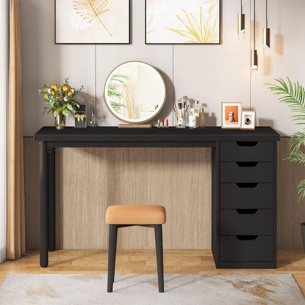 Helotes 47 in. Black Makeup Vanity Desk with 5-Drawers, Chic Makeup Desk for Women, Girls (Only Desk）
