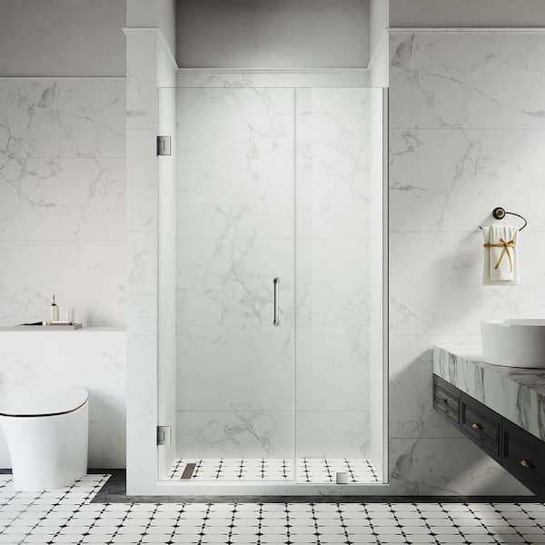 UKH07-A 45-1/8-46 in. W x 80 in. H Hinged Frameless Shower Door in Brushed Nickel, EnduroShield 3/8 in. SGCC Clear Glass