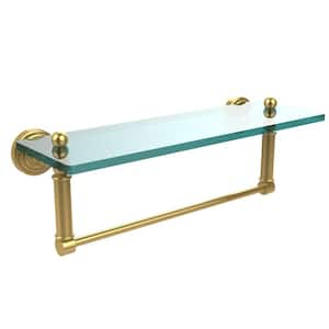 Waverly Place 16 in. L x 5 in. H x 5 in. W Clear Glass Bathroom Shelf with Towel Bar in Polished Brass