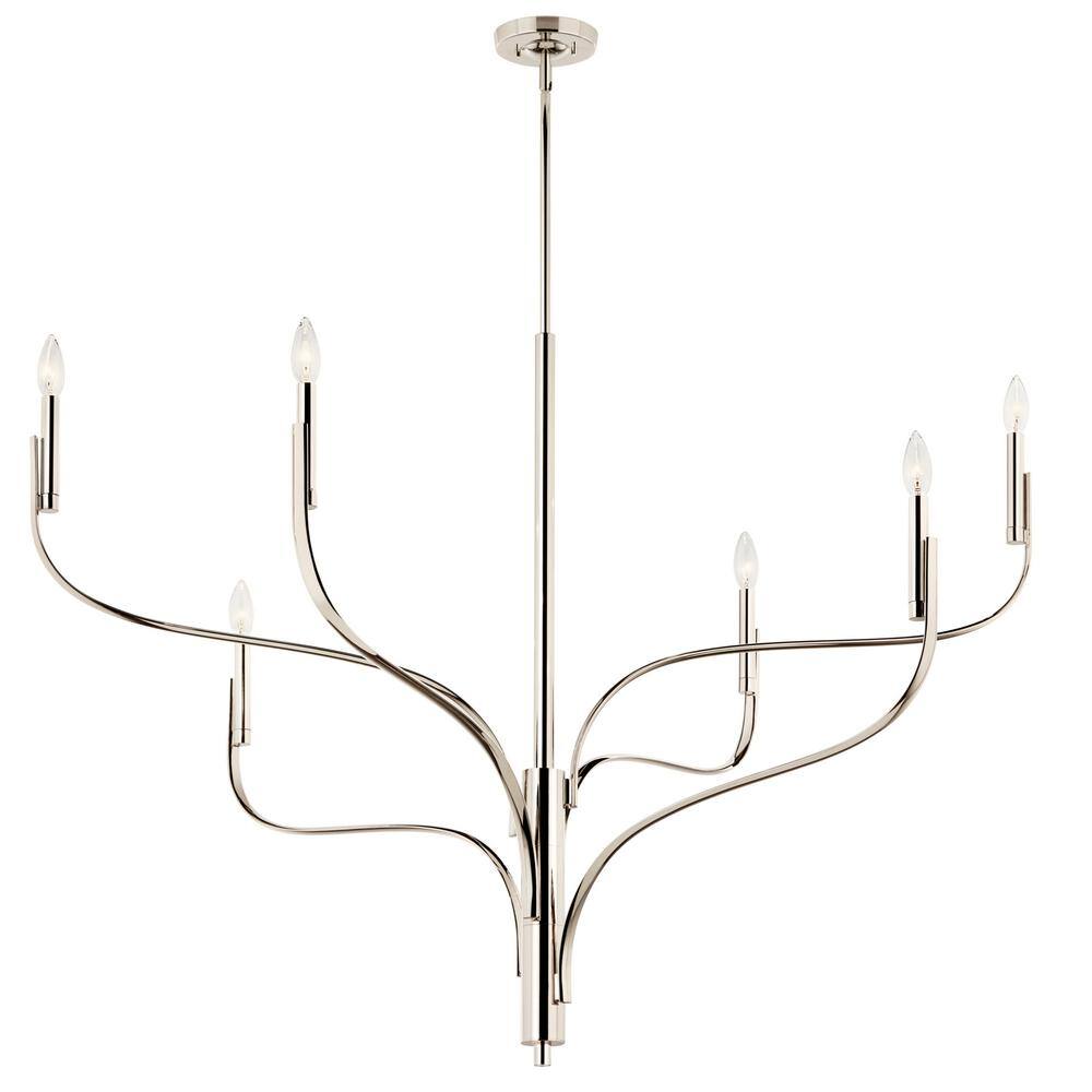 Livadia 47.25 in. 6-Light Polished Nickel Modern Candle Chandelier for Dining Room price history on PriceWatchPro