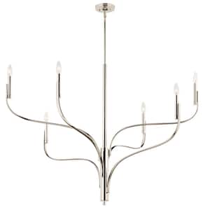 Livadia 47.25 in. 6-Light Polished Nickel Modern Candle Chandelier for Dining Room