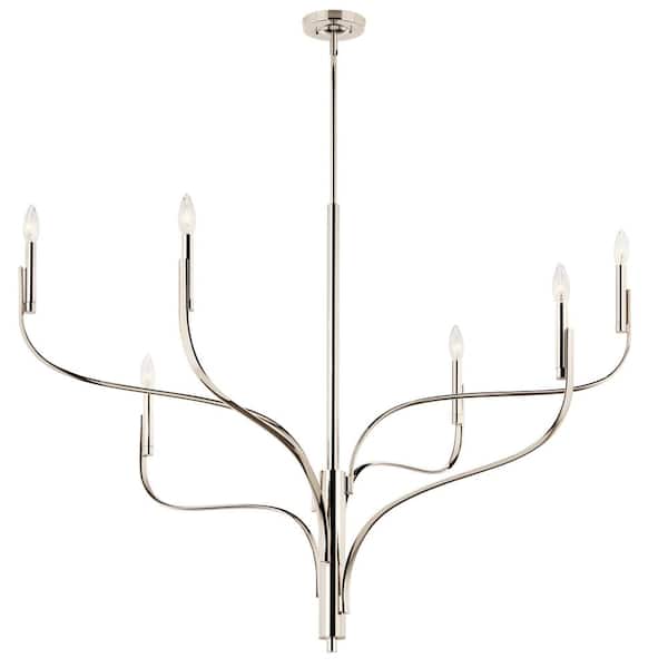 KICHLER Livadia 47.25 in. 6-Light Polished Nickel Modern Candle Chandelier for Dining Room