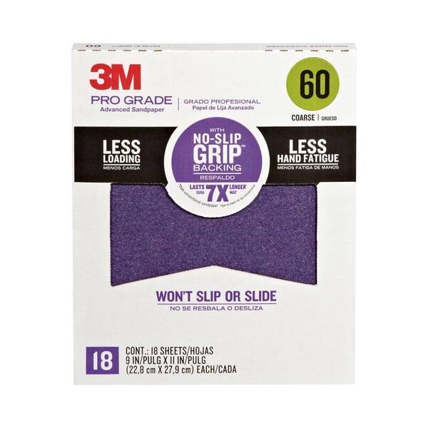 3M 9 in. x 11 in. Pro Grade 60 Grit Coarse No-Slip Grip Advanced Sandpaper 18-Sheets (Case of 5)