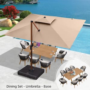 11-Piece Aluminum 8-Person Rectangular Outdoor Dining Set with Cushions, Base and Umbrella