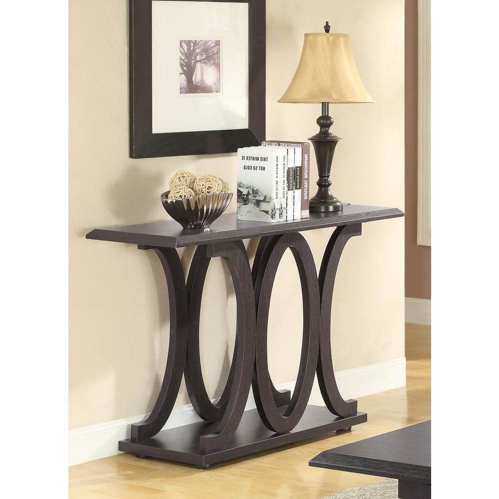 Cappuccino Rectangular Wood Sofa Table with Storage