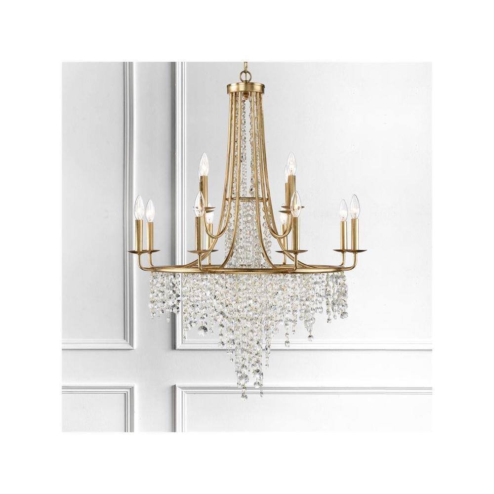 Antique Gold 12-Light Crystal Candle Chandelier