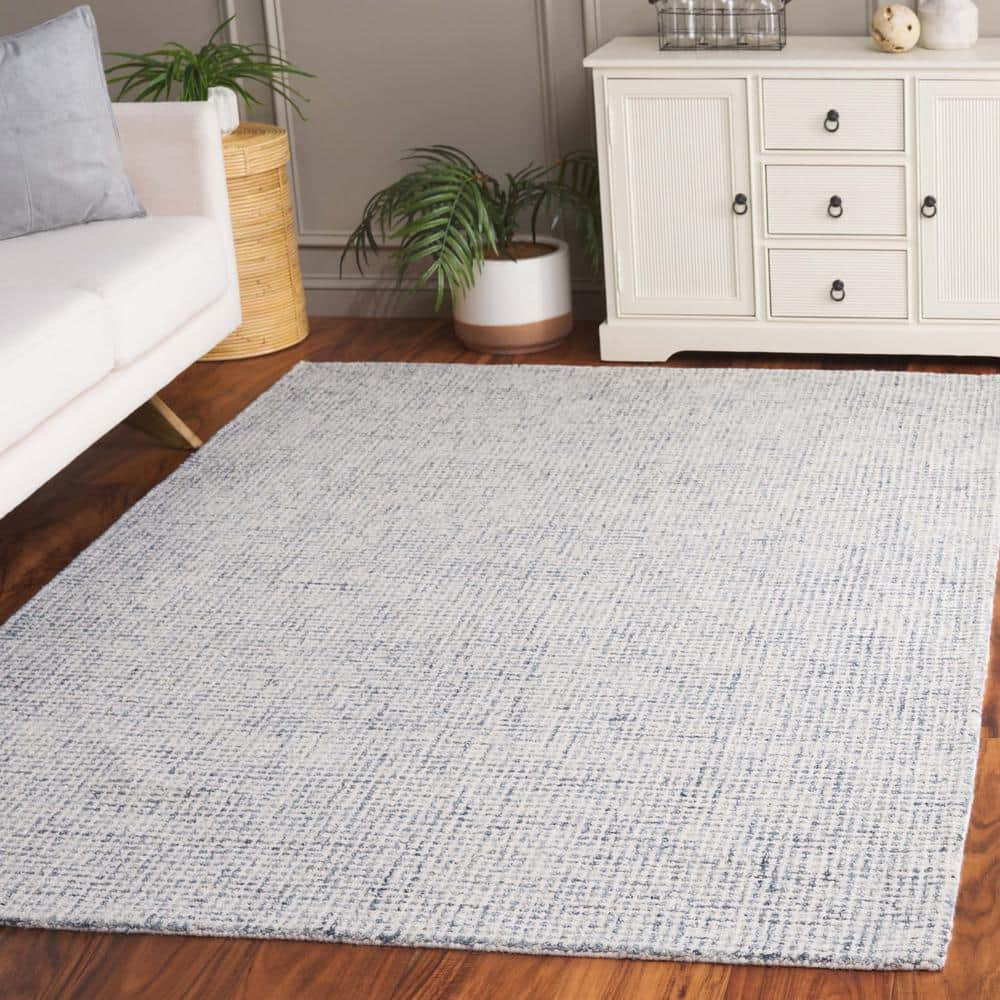 Handmade Blue and Ivory Wool Blend Tufted Rectangular Rug 3' x 5'