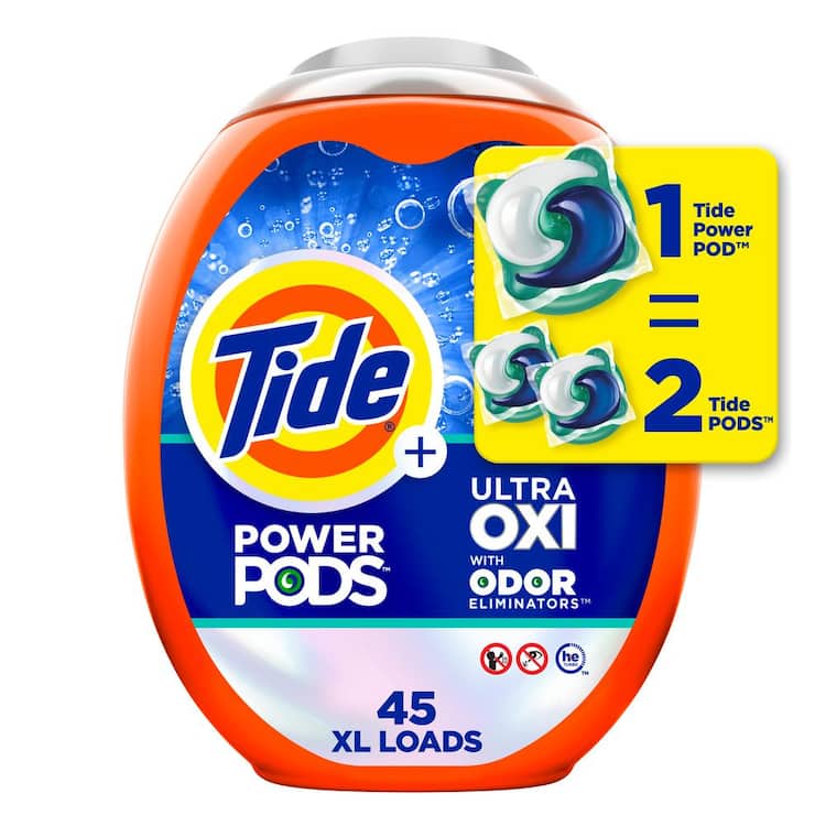 Tide Ultra OXI Odor Eliminators Unscented Laundry Detergent Pods, 45-Count