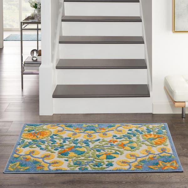 Aloha Multicolor  doormat 3 ft. x 4 ft. Floral Contemporary Indoor/Outdoor Patio Kitchen Area Rug