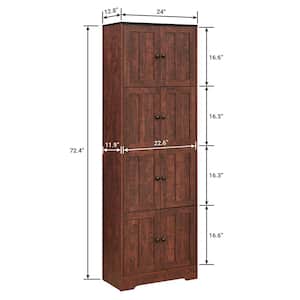 24 in. W x 12.8 in. D x 72.4 in. H Brown Tall Linen Cabinet with 8 Doors and 4 Shelves in Walnut