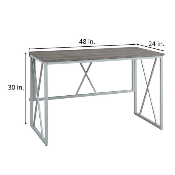 Collapsible 48 in. W Rectangular Weathered Wood and Satin Nickel Writing Desk
