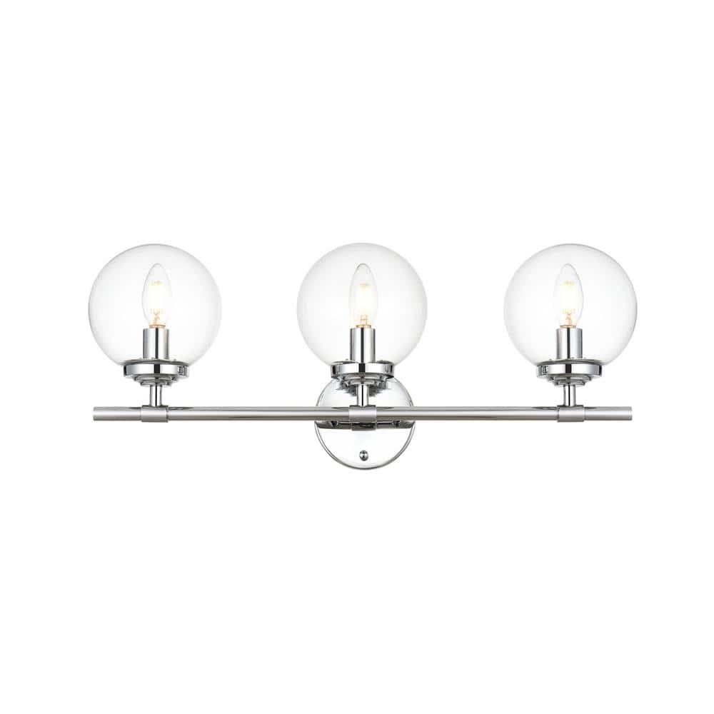 Simply Living 24 in. 3-Light Modern Chrome Vanity Light with Clear ...