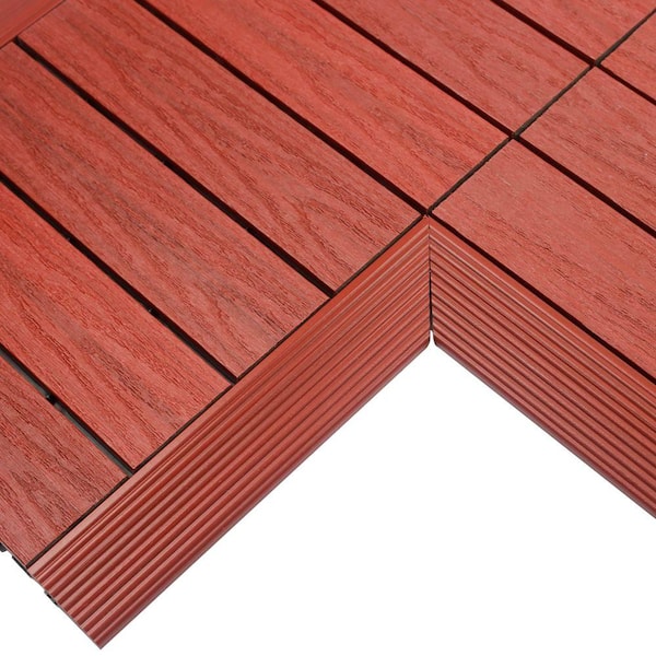 NewTechWood 1/6 ft. x 1 ft. Quick Deck Composite Deck Tile Inside Corner Fascia in Swedish Red (2-Pieces/Box)