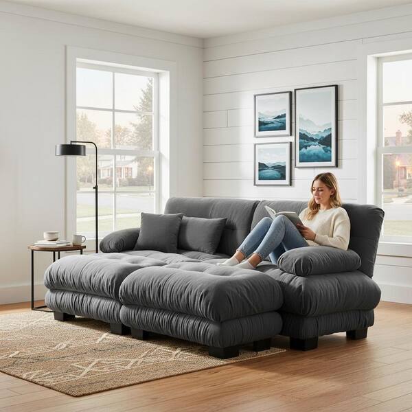 Homy Casa MINH 94.4 in. Pillow Arm 4-piece Chenille Modular