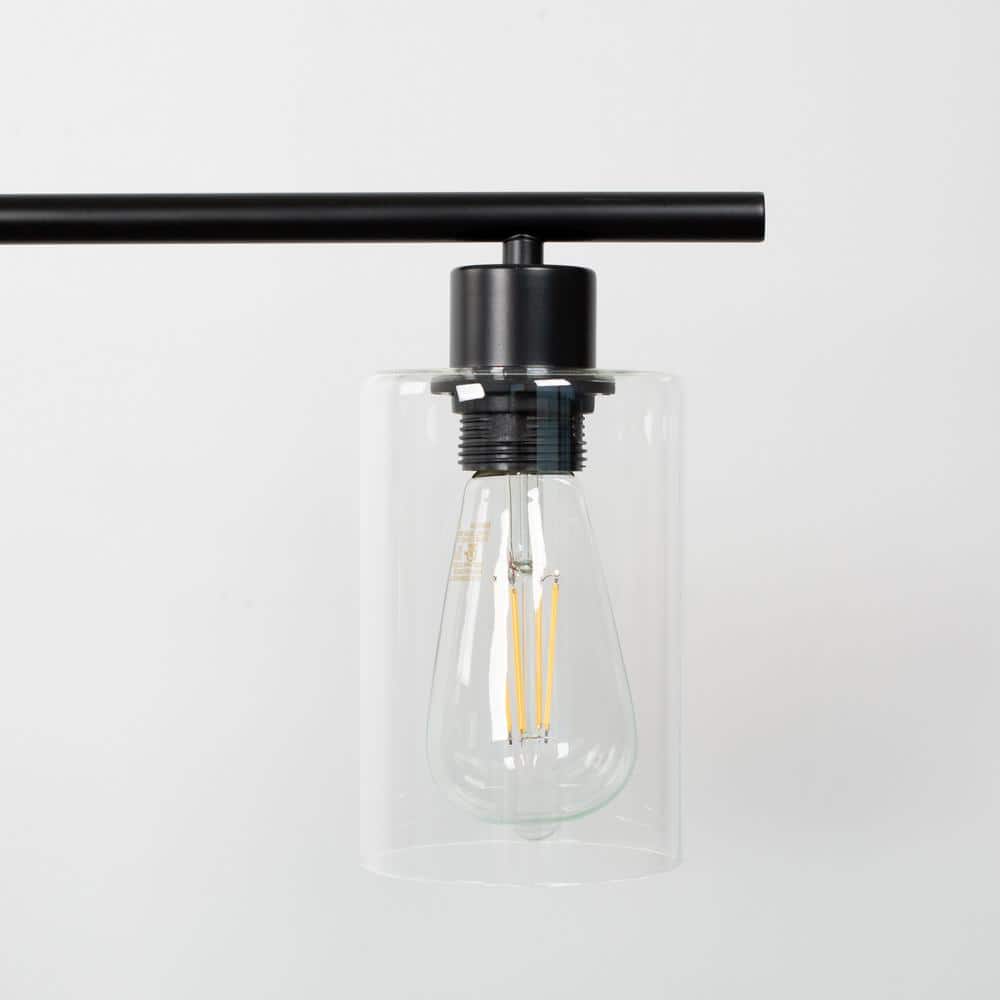 Modern Black Metal Linear Pendant Light with Clear Glass Shades