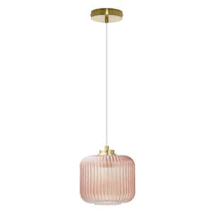 Hadley 8 in. 1-Light Gold Pendant with Pink Glass Shade