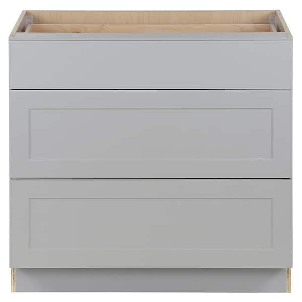 Hampton Bay Cambridge Gray Shaker Assembled Base Kitchen Cabinet with 3-Soft Close Drawers (36 in. W x 24.5 in. D x 34.5 in. H)