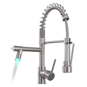 Pull Down Kitchen Sink Faucet With LED Light Commercial Kitchen Faucets with Sprayer Single Handle Taps Brushed Nickel