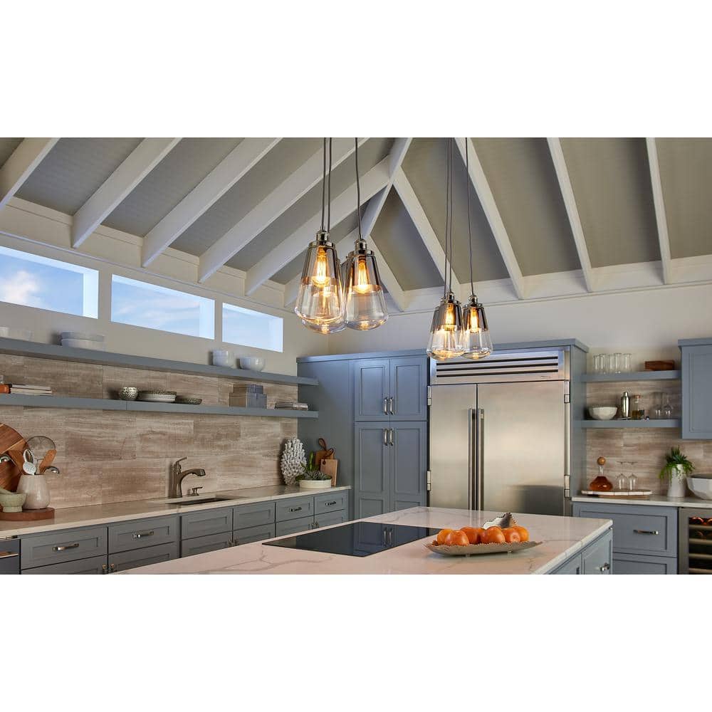 Polished Nickel Mini Pendant with Silver Glass Shade