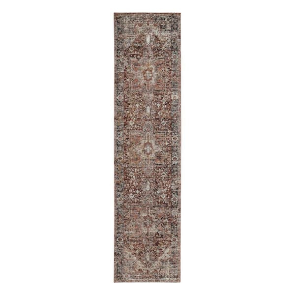HomeRoots 2 ft. x 8 ft. Red, Ivory Abstract Runner Rug