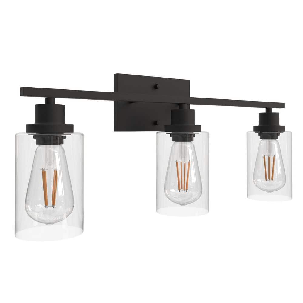 20 in. Matte Black 3-Light Vanity Light with Clear Glass Shades Perfect for Vanity Powder Room Dressing Room price history on PriceWatchPro