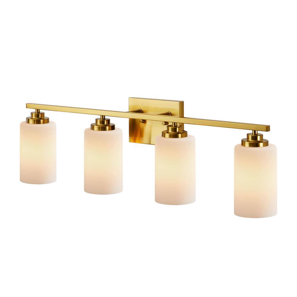 Gold Brass 4-Light Dimmable Vanity Light with Frosted Glass