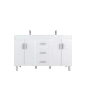 Ripley 59.1 in. W x 19.7 in. D x 36 in. H Double Bath Vanity in White with White Solid Surface Top