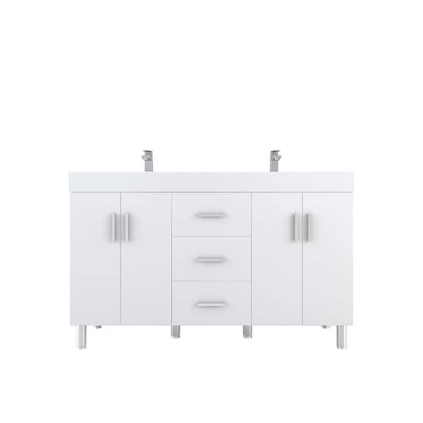 Alya Bath Ripley 59.1 in. W x 19.7 in. D x 36 in. H Double Bath Vanity in White with White Solid Surface Top