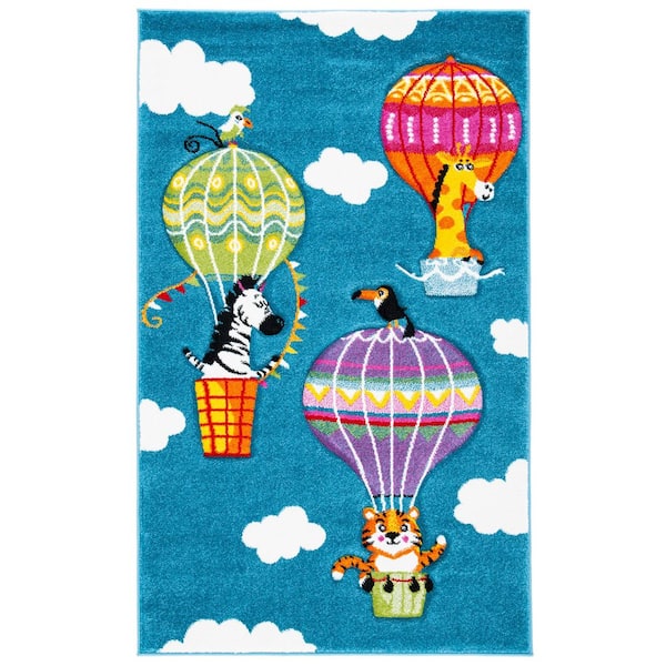 Carousel Kids 2 ft. x 4 ft. Blue/Green Hot Air Balloon Area Rug