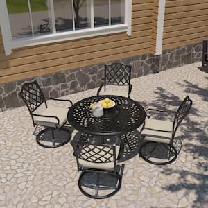 2-Piece Bronze Cast Aluminum Outdoor Swivel Dining Chair Patio Bistro Chairs with Cushion