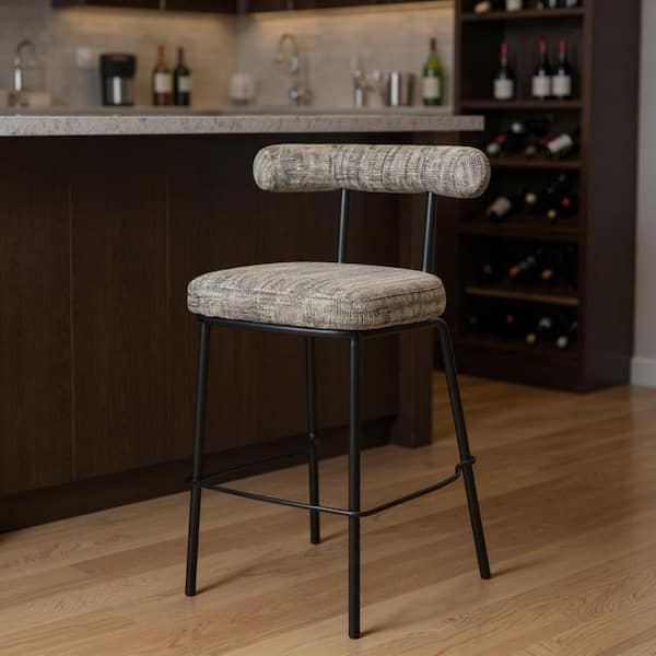 39.60 in. H Green, Black Bar Height Metal Bar Stool with Upholstered Seat