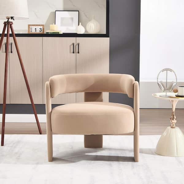 Giona Khaki Velvet Mid-Century Modern Arm Chair, Comfy Single Sofa Chair