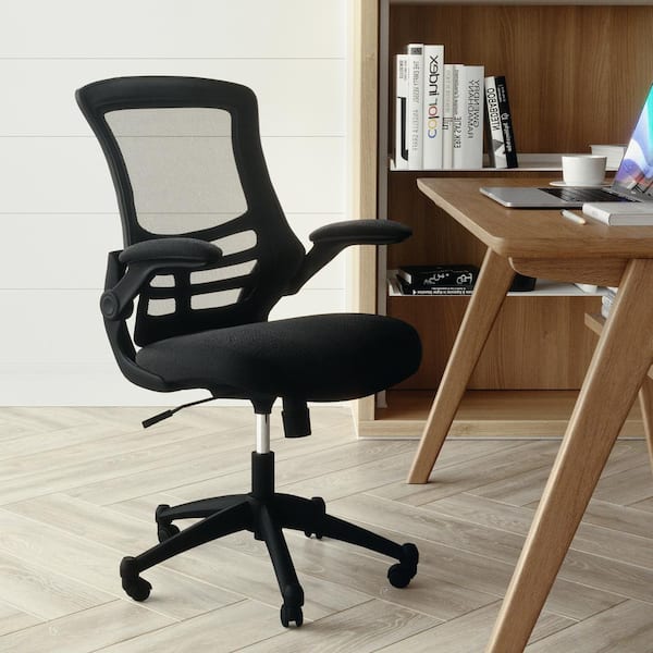 Kelista Mesh Mid-Back Ergonomic Swivel Office Chair in Black with Flip-Up Arms
