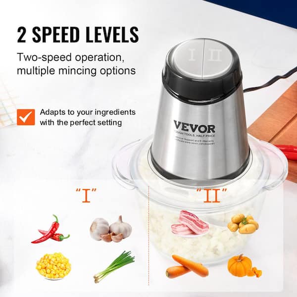 VEVOR Food Processor, Electric Meat Grinder with 4 Stainless Steel Blades, 400W Electric Food Chopper, 5 Cup Glass Bowl, 2 Speeds Food Grinder for