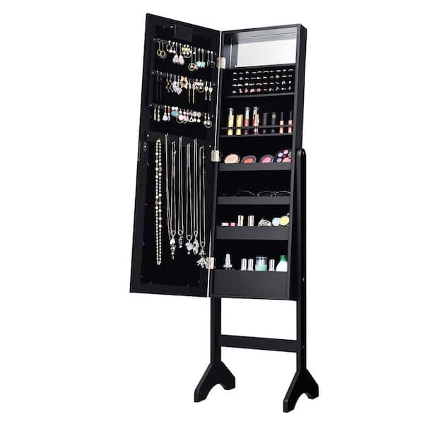 Costway Black MDF Jewelry Cabinet Organizer with 18 LED lights