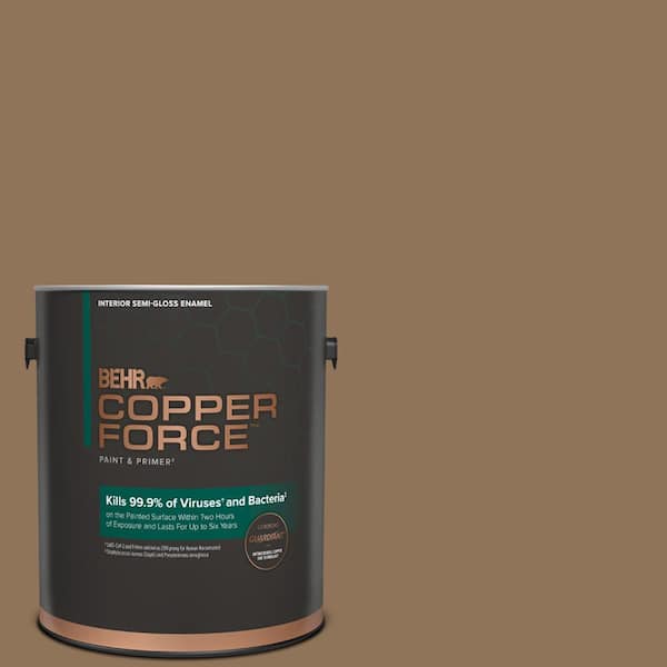 COPPER FORCE 1 gal. #N270-7 Library Oak Semi-Gloss Enamel Virucidal and Antibacterial Interior Paint & Primer