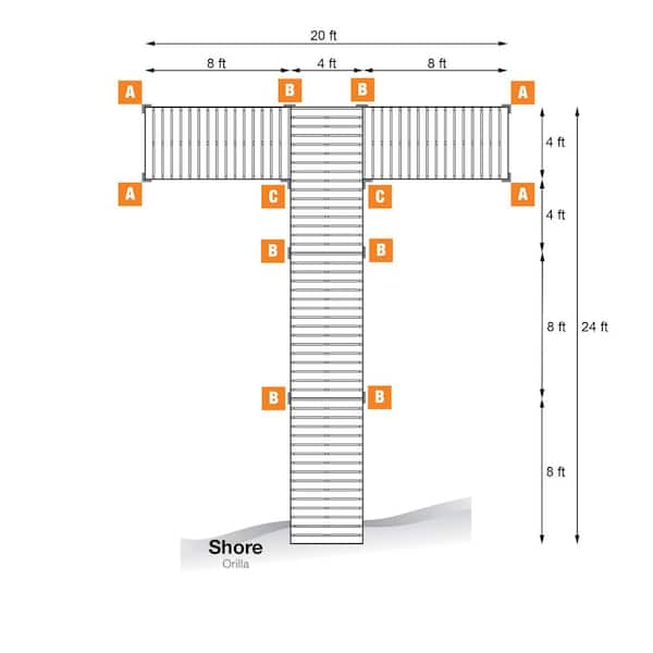 24 ft. T-Style Aluminum Dock Frames and Hardware for Aluminum Dock Systems