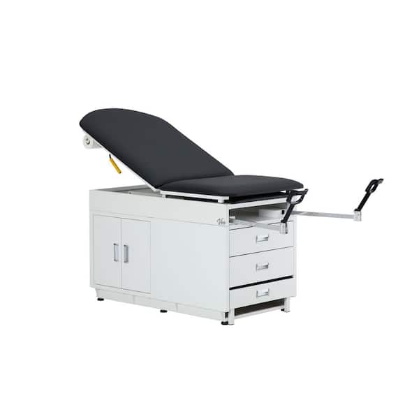 500 lbs. Capacity Steel Grande Underneath Cabinet Adjustable Back Exam Table with Step Stool and Drawers, Black