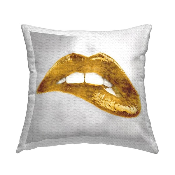 Stupell Industries Chic Golden Lipstick Glam Makeup Tan Square Outdoor Throw Pillow