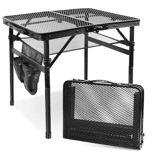 Folding Black Rectangle Aluminum Picnic Tables with Portable Mesh Bag for Picnic, Garden, Patio, BBQ and Party