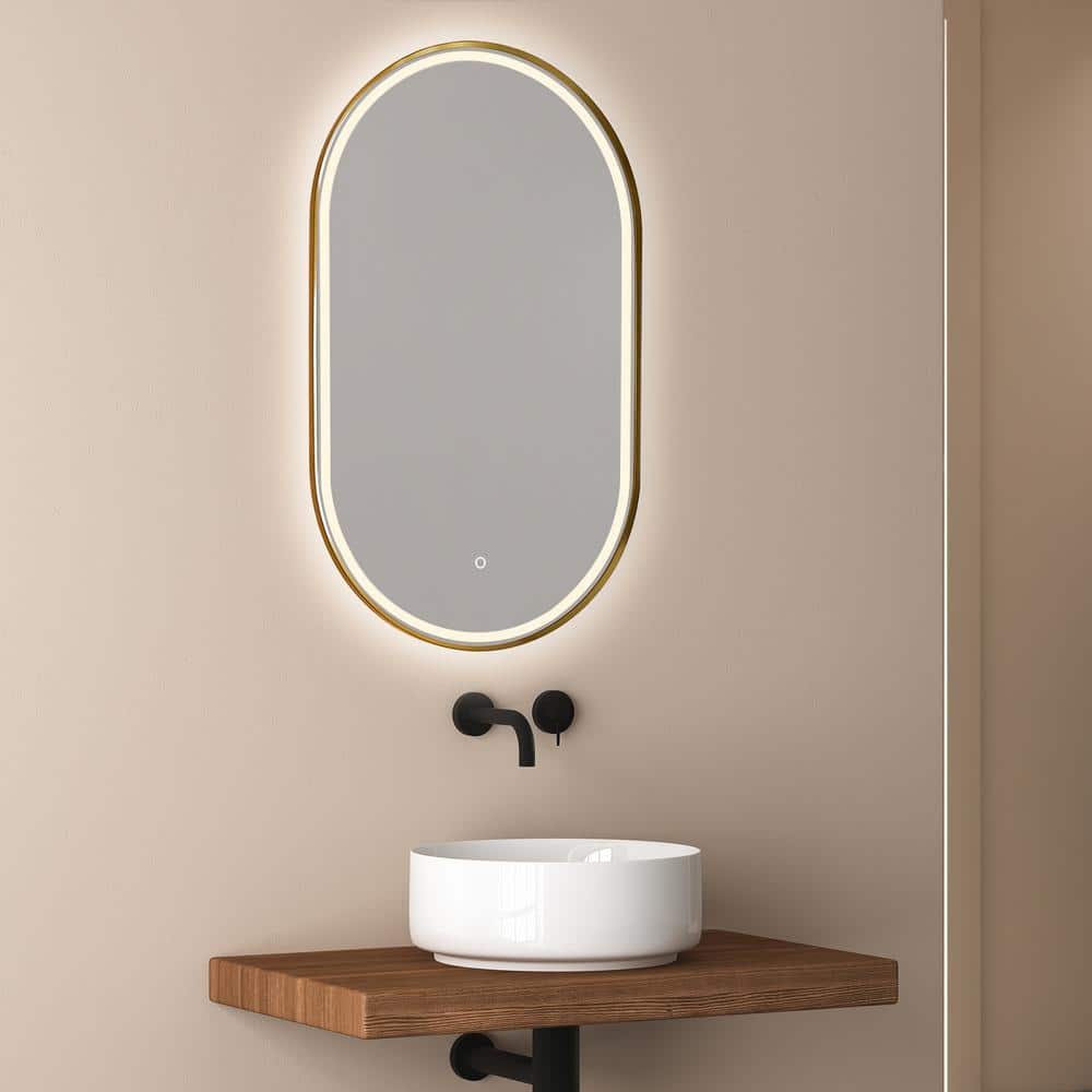 Oval Gold and Silver LED Lighted Bathroom Vanity Mirror