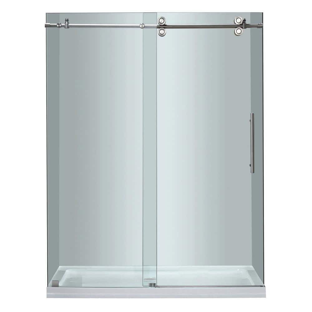 Langham 60" x 77.5" Frameless Sliding Shower Door in Stainless Steel