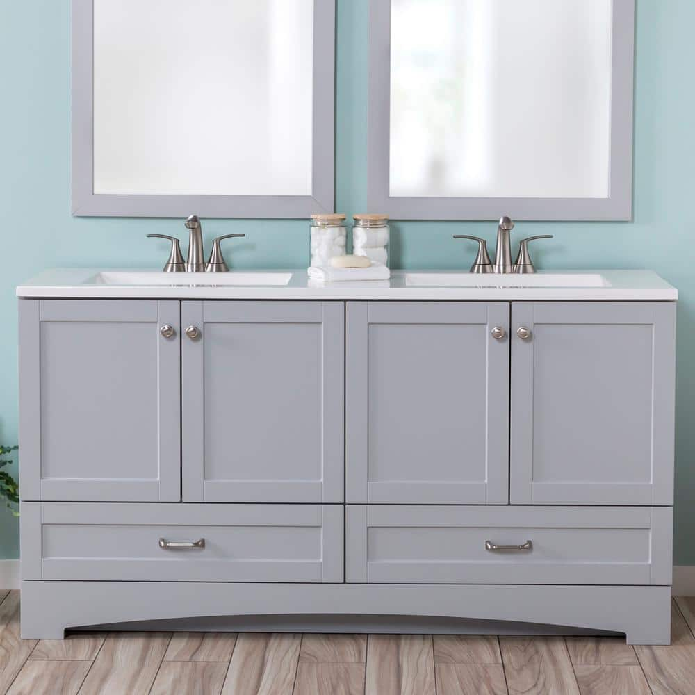 Glacier Bay Lancaster 60 in. W x 19 in. D x 33 in. H Double Sink Bath ...