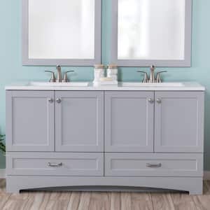 Lancaster 60 in. W x 19 in. D x 33 in. H Double Sink Bath Vanity in Pearl Gray with White Cultured Marble Top