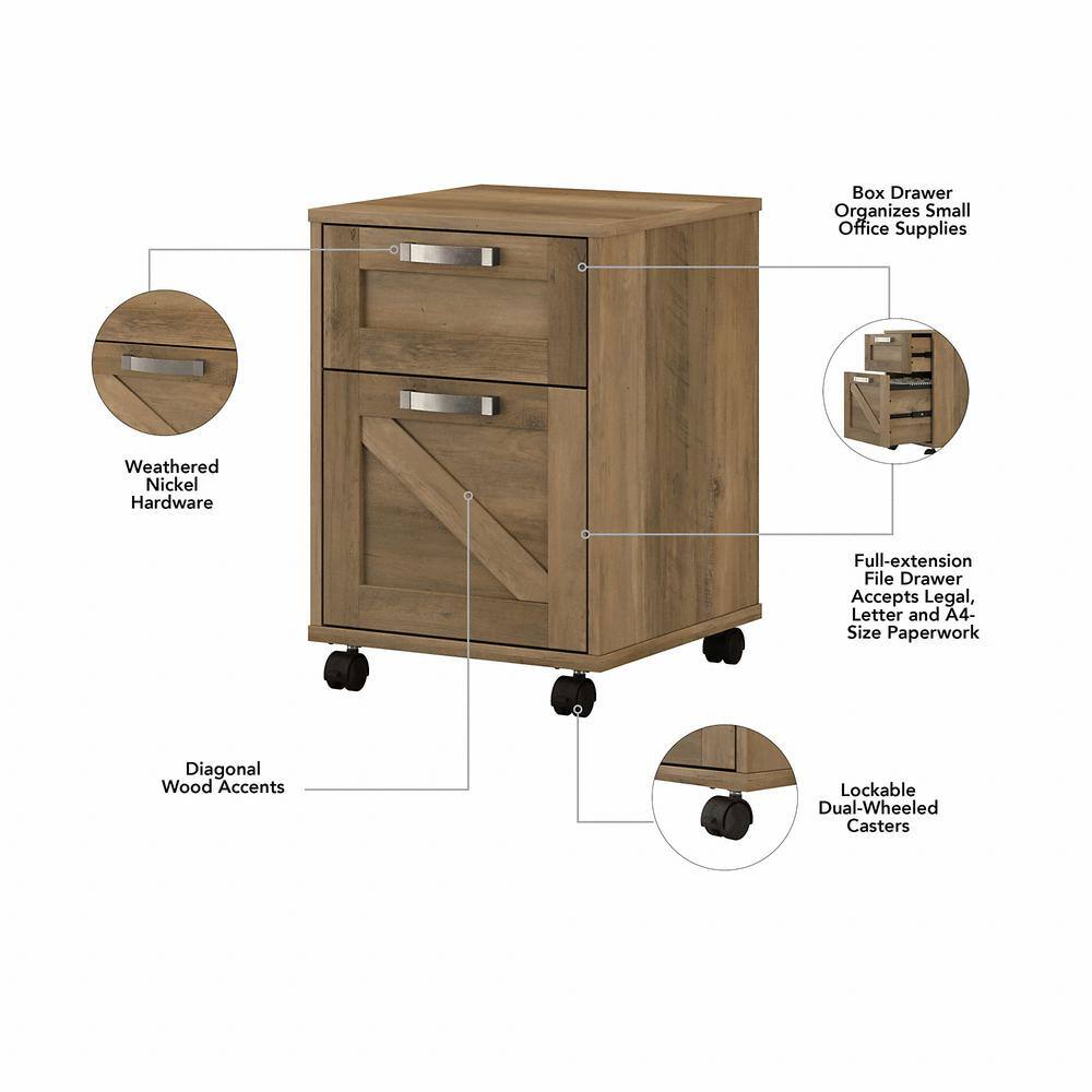 Reclaimed Pine 2-Drawer Mobile Filing Cabinet with Lockable Casters
