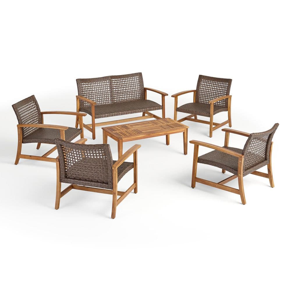 Noble House Hampton Natural 6-Piece Wood Patio Conversation Set 67480 ...