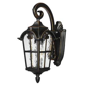 Black and Gold Trim Dusk to Dawn Outdoor Hardwired Wall Light with No Bulbs Included