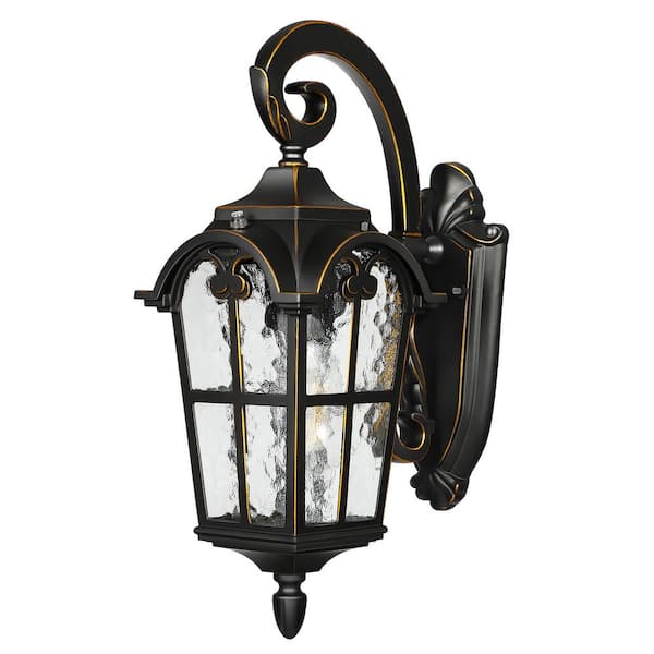 DEWENWILS Black and Gold Trim Dusk to Dawn Outdoor Hardwired Wall Light with No Bulbs Included