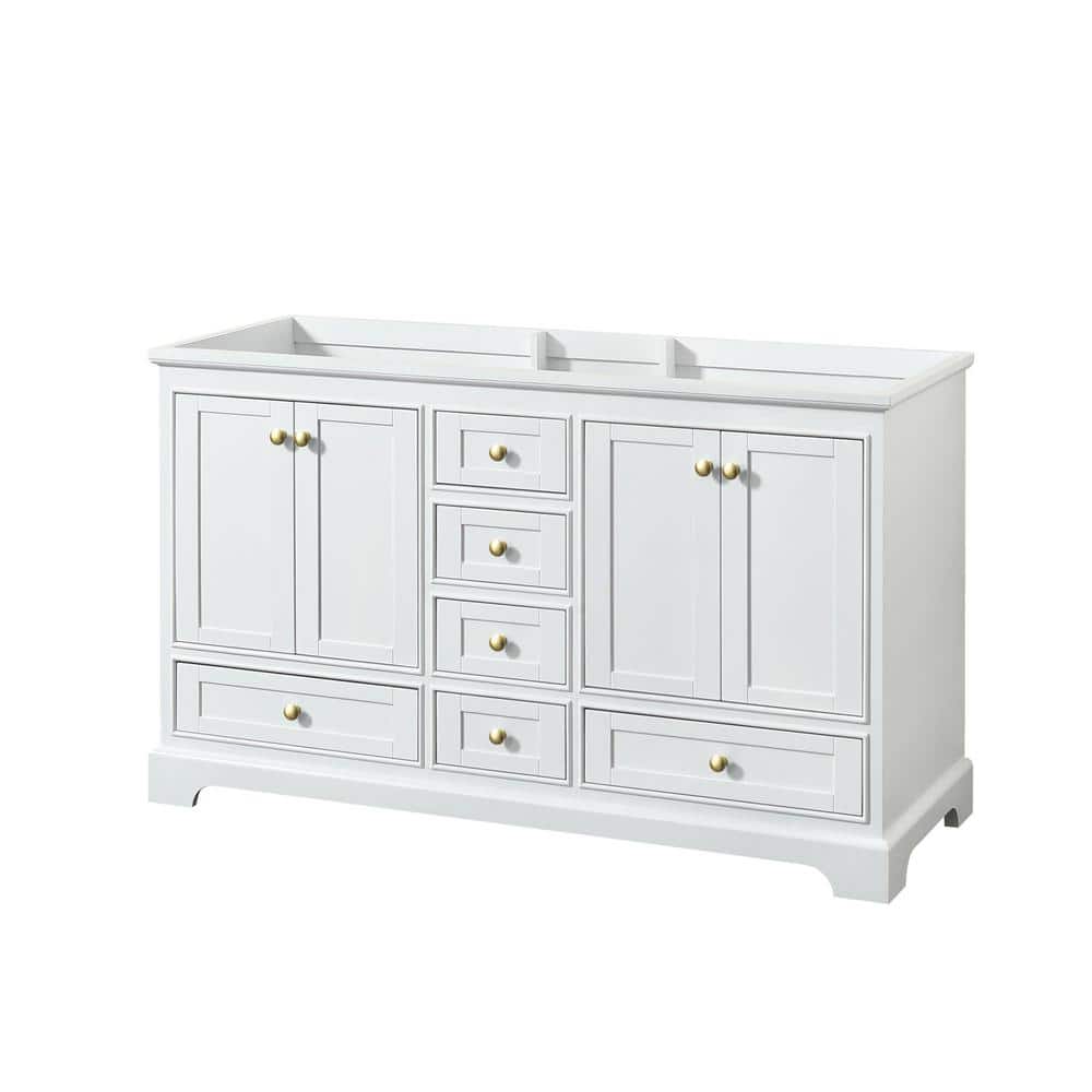 Deborah 59.25 in. W x 21.5 in. D x 34.25 in. H Bath Vanity Cabinet without Top in White with Brushed Gold Trim price history on PriceWatchPro